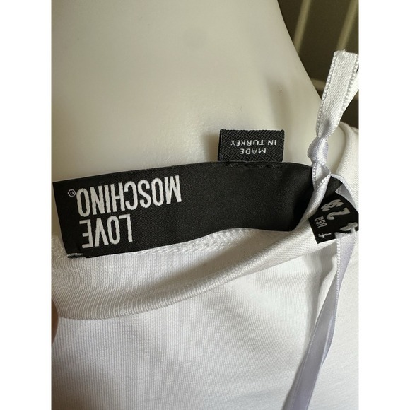 Love Moschino White Graphic Tee Et Voila Hand Print T-Shirt Size 2/38 NWT - Picture 5 of 9